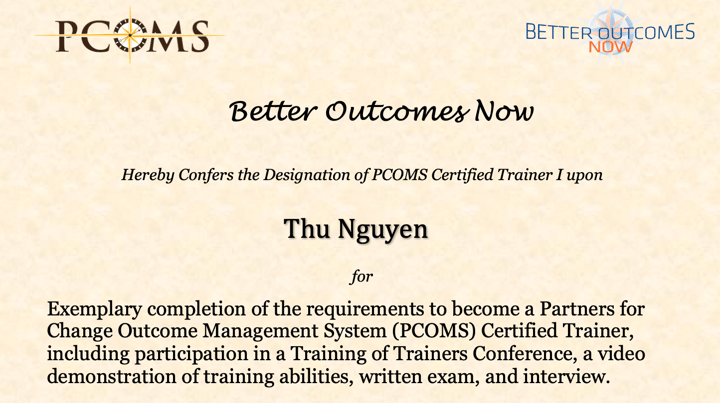 New PCOMS Certified Trainer: Thu Nguyen