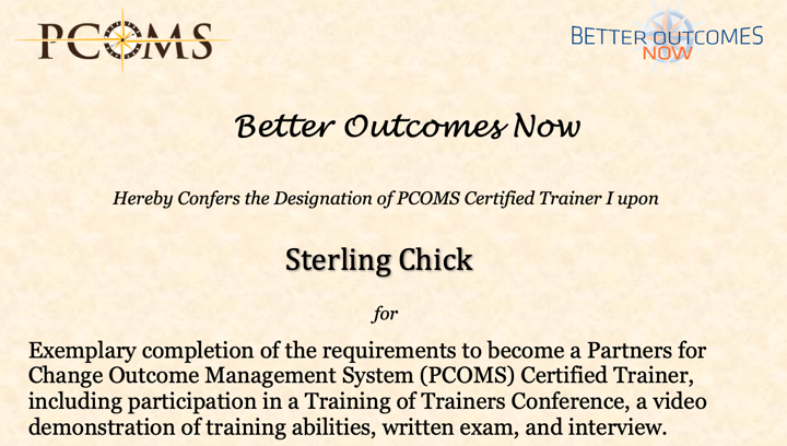 New PCOMS Certified Trainer: Sterling Chick