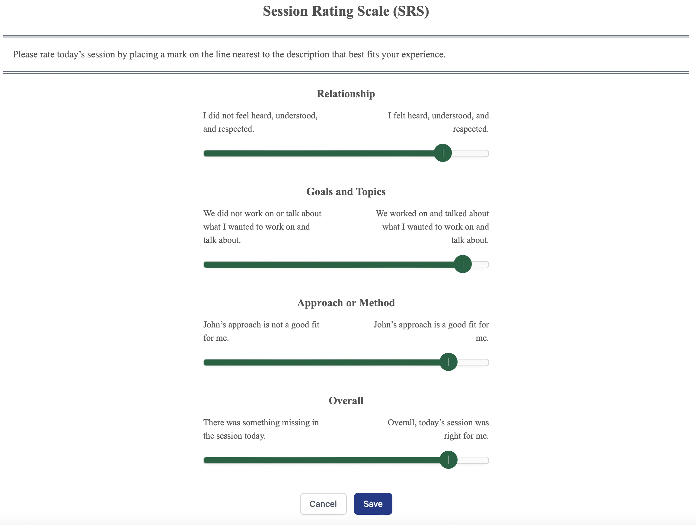 The Session Rating Scale, or SRS