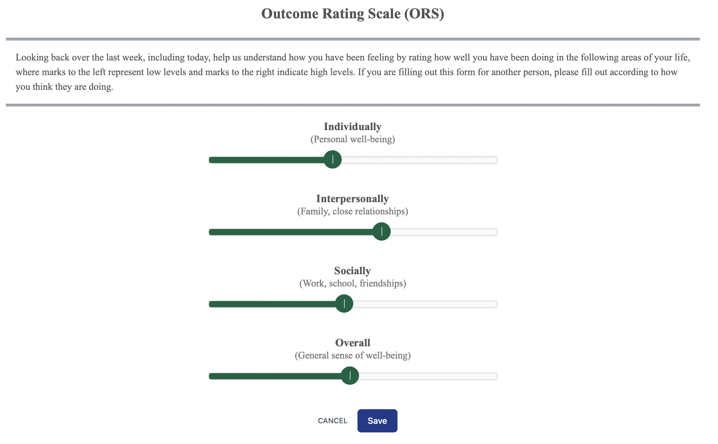 Outcome Rating Scale (ORS) example.